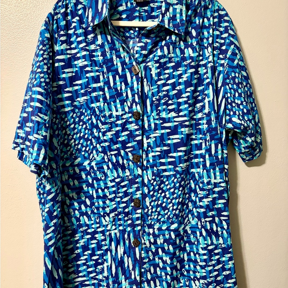 OP‎ Vibrant Blue and White Men's Button-Down Shirt